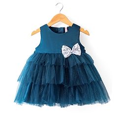 Babyhug Sleeveless Party Wear Fit and Flare Frock with Bow - Green