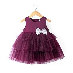 Babyhug Sleeveless Party Wear Fit and Flare Frock with Bow - Maroon