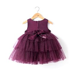 Babyhug Sleeveless Party Wear Fit and Flare Frock with Bow - Maroon