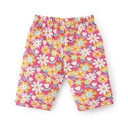 Babyhug Single Jersey Knit Half Sleeves Capri Night Suit Floral Print - White & Pink