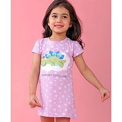 Babyhug Cotton Knit Half Sleeves Nighty With Turtle Print -Lavender