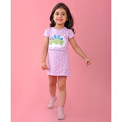 Babyhug Cotton Knit Half Sleeves Nighty With Turtle Print -Lavender