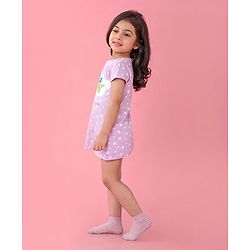 Babyhug Cotton Knit Half Sleeves Nighty With Turtle Print -Lavender