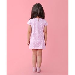 Babyhug Cotton Knit Half Sleeves Nighty With Turtle Print -Lavender