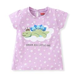 Babyhug Cotton Knit Half Sleeves Nighty With Turtle Print -Lavender