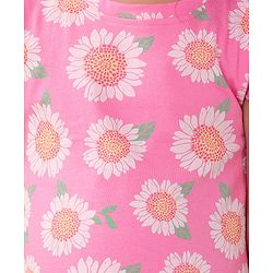 Babyhug Cotton Knit Single Jersey Frill Sleeves Nighty With Flower Print - Pink