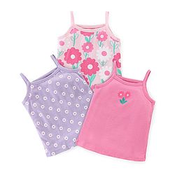 Babyhug 100% Cotton Knit Sleeveless Antibacterial Slips With Floral Print Pack of 3 - Multicolor