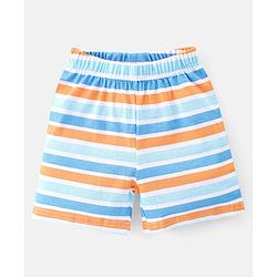 Babyhug Single Jersey Knit Half Sleeves Shorts Night Suit  Striped Bunny & Tiger Print - Blue