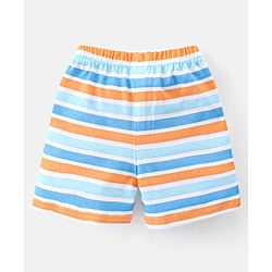 Babyhug Single Jersey Knit Half Sleeves Shorts Night Suit  Striped Bunny & Tiger Print - Blue