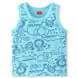 Babyhug 100% Cotton Knit Sleeveless Sandos With Wild Animal Print Pack of 3 - Multicolor