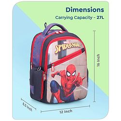 Babyhug Marvel Spiderman School Backpack with Pencil Pouch|2 Main Compartments, 2 Front Pockets, 2 side Bottle Pockets|Water Resistant|Long lasting and Durable Zippers | Comfortable back cushioning | For School, Travel and Outdoors|Blue- 15inches