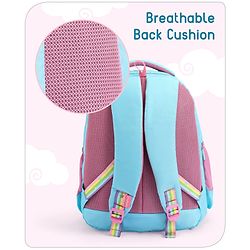 Babyhug Unicorn Print School Backpack|2 Main Compartments, 2 Front Pockets, 2 side Bottle Pockets|Water Resistant|Long lasting and Durable Zippers | Comfortable back cushioning | For School, Travel and Outdoors|Blue- 15inches