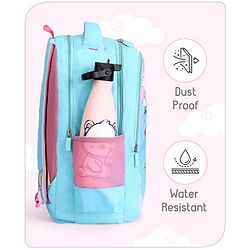 Babyhug Unicorn Print School Backpack|2 Main Compartments, 2 Front Pockets, 2 side Bottle Pockets|Water Resistant|Long lasting and Durable Zippers | Comfortable back cushioning | For School, Travel and Outdoors|Blue- 15inches