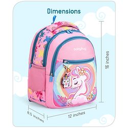 Babyhug Unicorn Print Spacious Backpack With Unicorn Key-Chain|2 Main Compartments, 2 Front Pockets, 2 side Bottle Pockets|Water Resistant|Long lasting and Durable Zippers | Comfortable back cushioning | For School, Travel and Outdoors- 15inches ( St