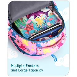 Babyhug Unicorn Print Spacious Backpack With Unicorn Key-Chain|2 Main Compartments, 2 Front Pockets, 2 side Bottle Pockets|Water Resistant|Long lasting and Durable Zippers | Comfortable back cushioning | For School, Travel and Outdoors- 15inches ( St