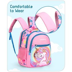 Babyhug Unicorn Print Spacious Backpack With Unicorn Key-Chain|2 Main Compartments, 2 Front Pockets, 2 side Bottle Pockets|Water Resistant|Long lasting and Durable Zippers | Comfortable back cushioning | For School, Travel and Outdoors- 15inches ( St