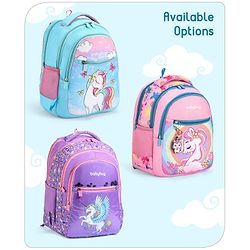 Babyhug Unicorn Print Spacious Backpack With Unicorn Key-Chain|2 Main Compartments, 2 Front Pockets, 2 side Bottle Pockets|Water Resistant|Long lasting and Durable Zippers | Comfortable back cushioning | For School, Travel and Outdoors- 15inches ( St