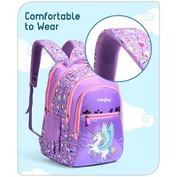 Babyhug Unicorn Print School Backpack|2 Main Compartments, 2 Front Pockets, 2 side Bottle Pockets|Water Resistant|Long lasting and Durable Zippers | Comfortable back cushioning | For School, Travel and Outdoors|Blue- 15inches