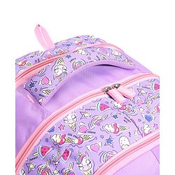 Babyhug Unicorn Print School Backpack|2 Main Compartments, 2 Front Pockets, 2 side Bottle Pockets|Water Resistant|Long lasting and Durable Zippers | Comfortable back cushioning | For School, Travel and Outdoors|Blue- 15inches