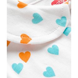 Babyhug Interlock Cotton Knit Half Sleeves Heart Printed Frock with Bloomer & Peterpan Collar - White & Pink