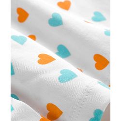 Babyhug Interlock Cotton Knit Half Sleeves Heart Printed Frock with Bloomer & Peterpan Collar - White & Pink