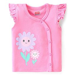 Babyhug 100% Cotton Knit Anti Bacterial Frill Sleeves Vests With Floral Print Pack of 3 - Pink & Purple