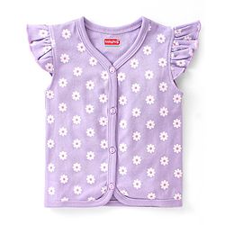 Babyhug 100% Cotton Knit Anti Bacterial Frill Sleeves Vests With Floral Print Pack of 3 - Pink & Purple