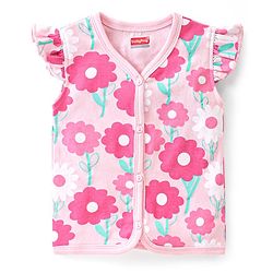Babyhug 100% Cotton Knit Anti Bacterial Frill Sleeves Vests With Floral Print Pack of 3 - Pink & Purple