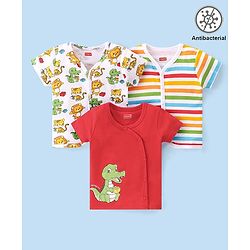 Babyhug 100% Cotton Kint Half Sleeves Antibacterial Front Open Striped Vests Pack of 3 - Multicolor