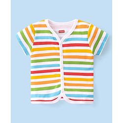 Babyhug 100% Cotton Kint Half Sleeves Antibacterial Front Open Striped Vests Pack of 3 - Multicolor