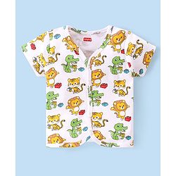 Babyhug 100% Cotton Kint Half Sleeves Antibacterial Front Open Striped Vests Pack of 3 - Multicolor
