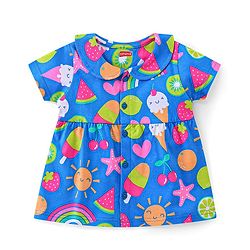 Babyhug Cotton Half Sleeves Night Suit Heart & Fruits Print - Blue