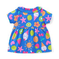 Babyhug Cotton Half Sleeves Night Suit Heart & Fruits Print - Blue