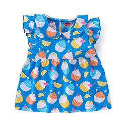 Babyhug Cotton Knit Terry Half Sleeves Night Suit With Ice Cream Print - Blue