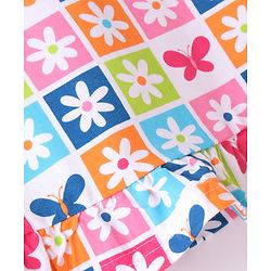 Babyhug Cotton Knit Half Sleeves Nighty Floral Print - Multicolour