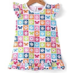 Babyhug Cotton Knit Half Sleeves Nighty Floral Print - Multicolour