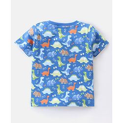 Babyhug Cotton Knit Half Sleeves Dino Printed Night Suit - Blue