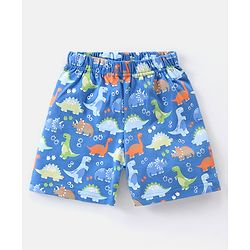 Babyhug Cotton Knit Half Sleeves Dino Printed Night Suit - Blue