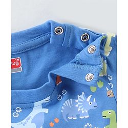 Babyhug Cotton Knit Half Sleeves Dino Printed Night Suit - Blue