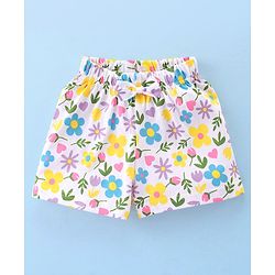 Babyhug Cotton Knit Terry Half Sleeves Night Suit With Floral Print - White