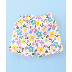 Babyhug Cotton Knit Terry Half Sleeves Night Suit With Floral Print - White