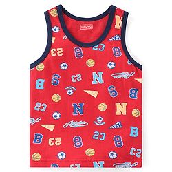 Babyhug 100% Cotton Knit Sleeveless Sando & Shorts Set Number Print -Navy Blue & Red