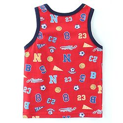 Babyhug 100% Cotton Knit Sleeveless Sando & Shorts Set Number Print -Navy Blue & Red