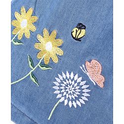 Babyhug Denim Knit Sleeveless Frock Floral Embroidery - Blue