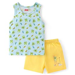 Babyhug 100% Cotton Single Jersey Knit Sleeveless Sando & Shorts Set Frog Print - Green & Yellow