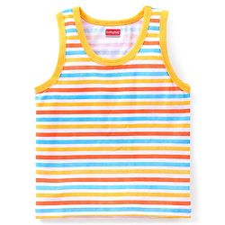 Babyhug 100% Cotton  Sleeveless Sando & Shorts Set Striped & Text Print - Yellow