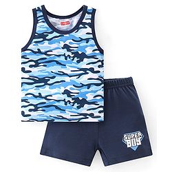 Babyhug 100% Cotton Knit Sleeveless Sando & Shorts Set Camouflage -Navy Blue