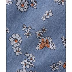 Babyhug 100% Cotton Denim Full Length Palazzo With Floral Print- Blue