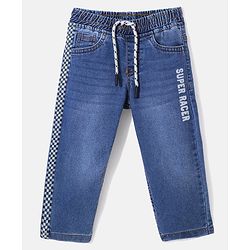 Babyhug Denim Full Length Joggers Text Print - Blue