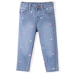 Babyhug Denim Full Length Jeans With Stretch & Star Embroidery - Blue